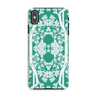 Aviary Green Aesthetic Pattern Art Iphone Case, Xs Max / Matte, Decorative Iphone Case Teal Background White Floral Pattern