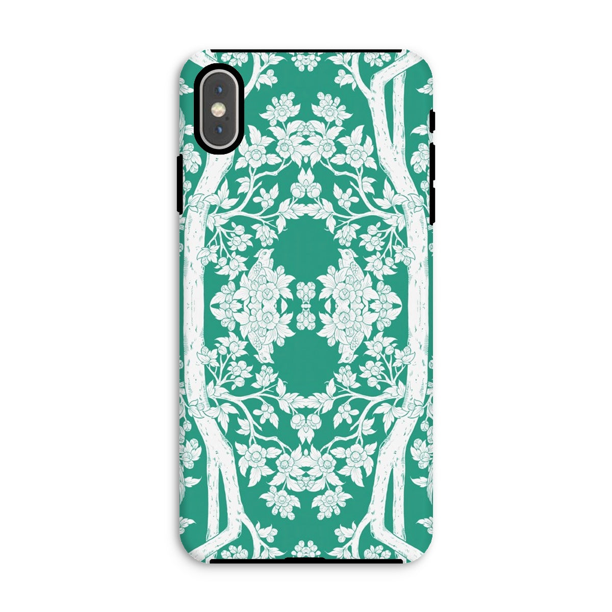 Aviary Green Aesthetic Pattern Art Iphone Case, Xs Max / Matte, Decorative Iphone Case Teal Background White Floral Pattern