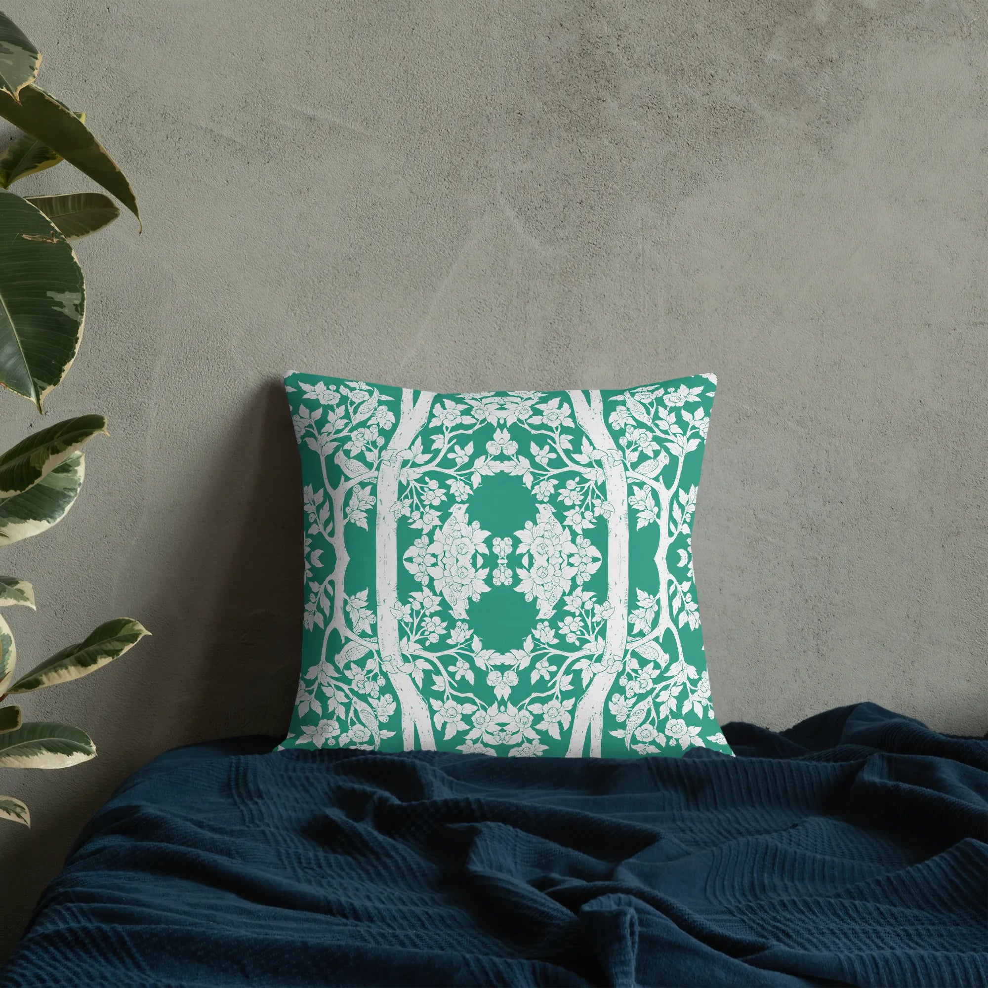 Aviary Green Cushion - Decorative Throw Pillow - Throw Pillows - Aesthetic Art