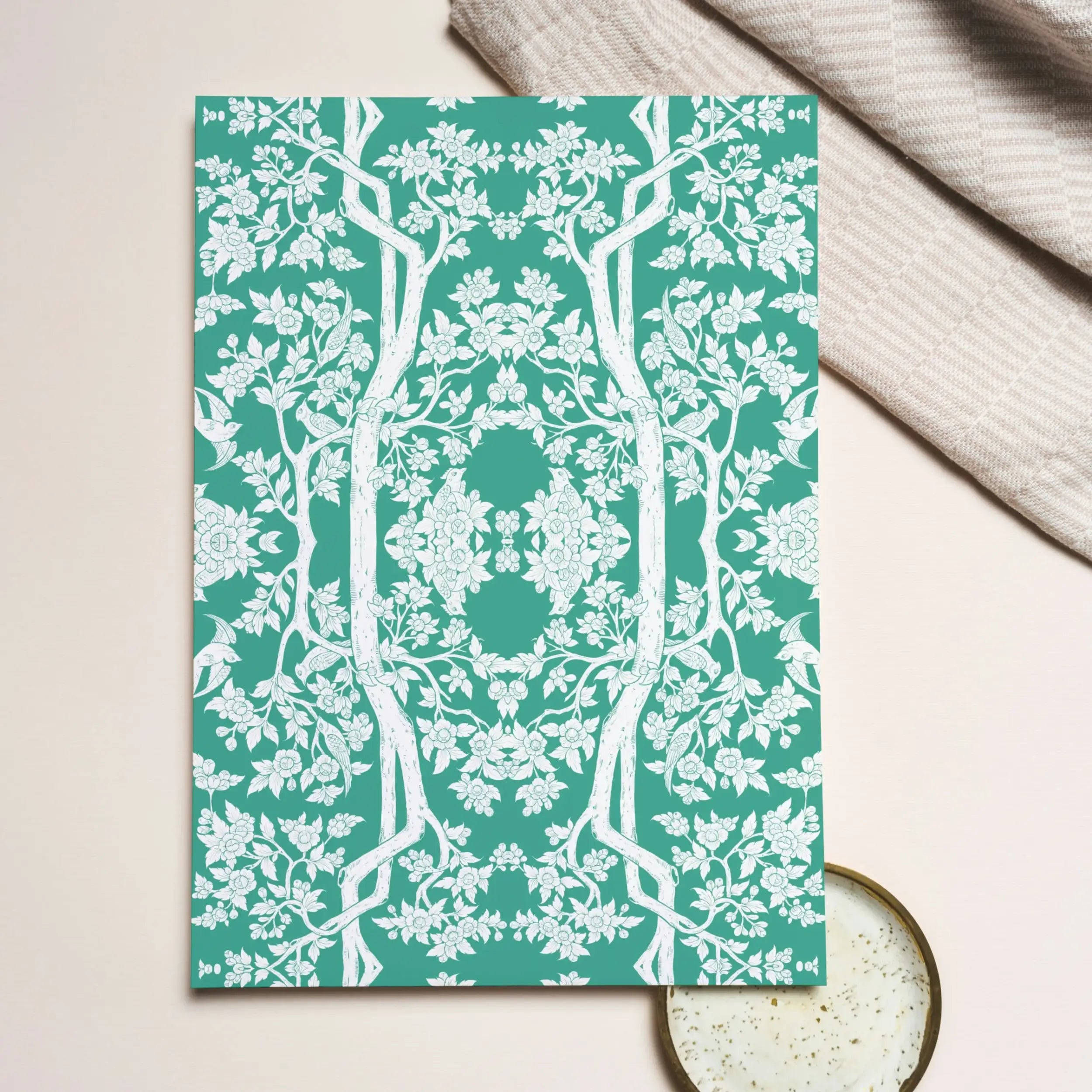 Aviary Green Greeting Card - & Note Cards - Aesthetic Art