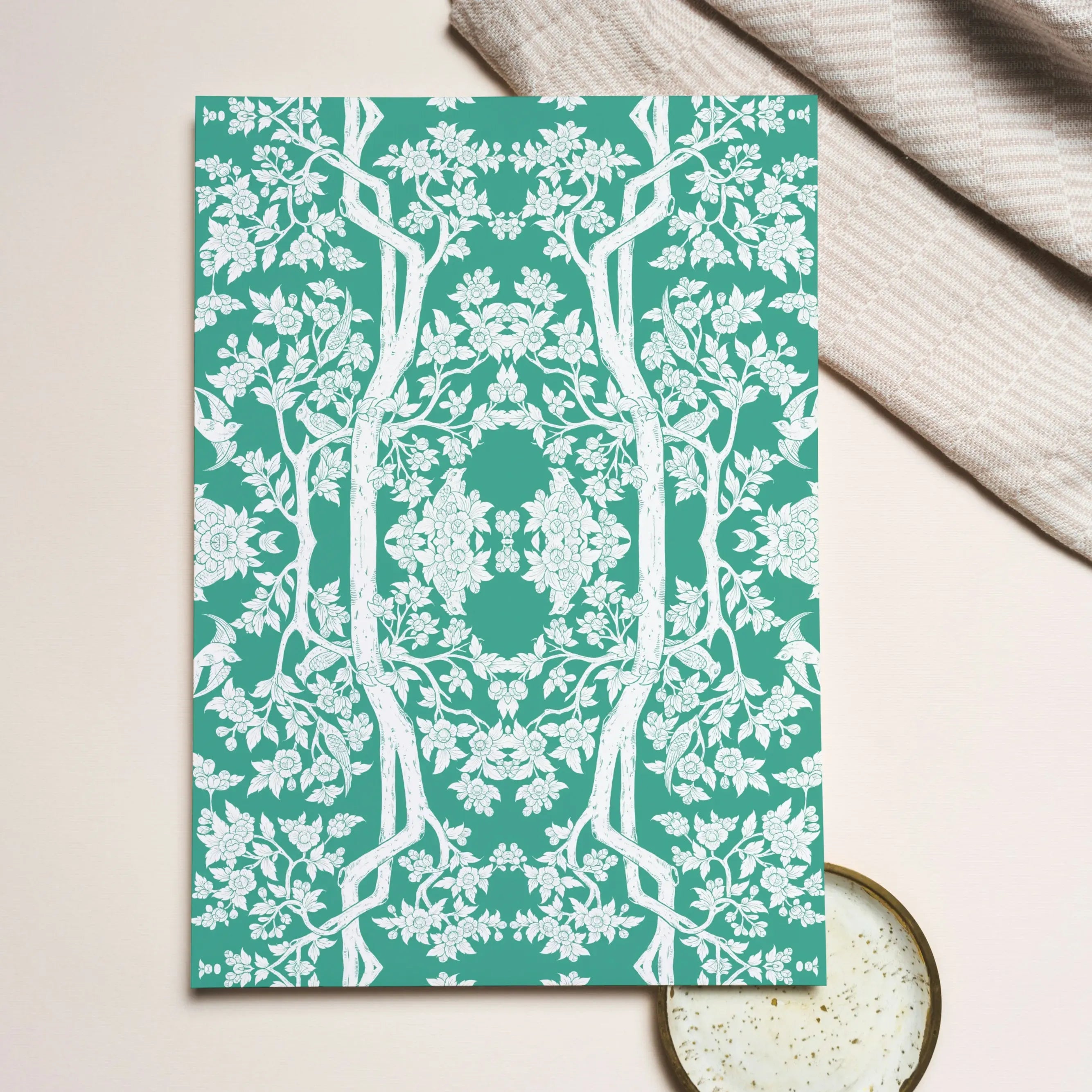 Aviary Green Greeting Card - Greeting & Note Cards - Aesthetic Art