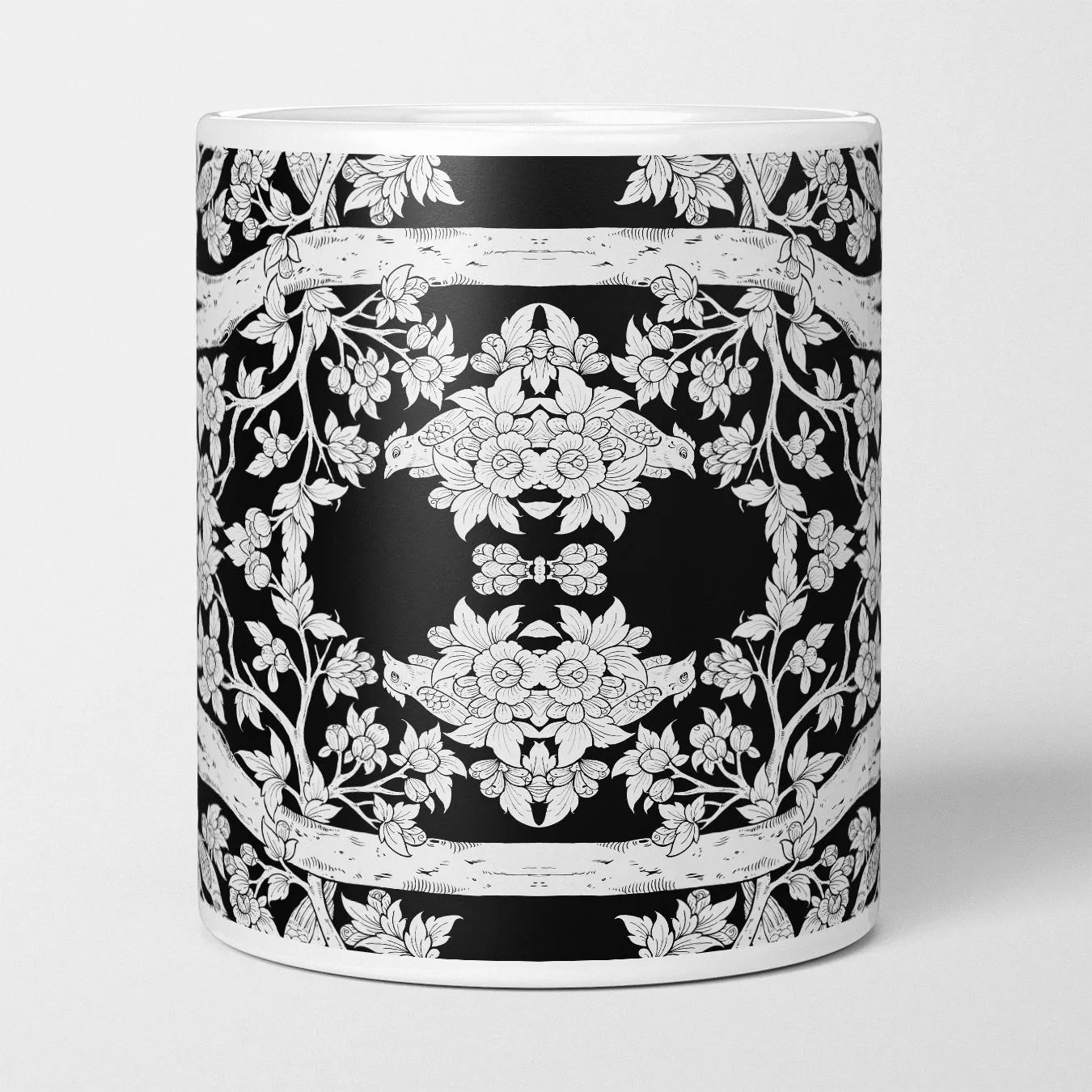 Aviary Mug — Black And White - Mugs - Aesthetic Art