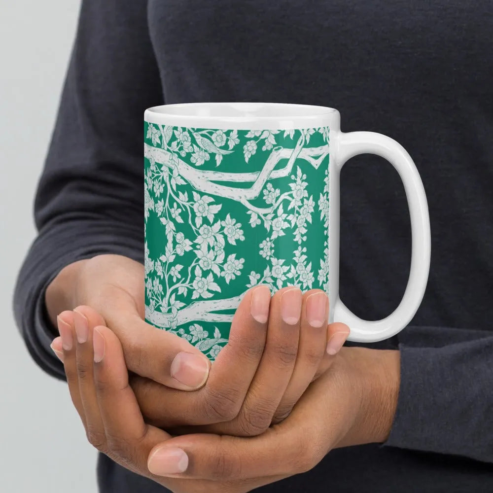 Aviary Mug — Green - 15oz - Mugs - Aesthetic Art