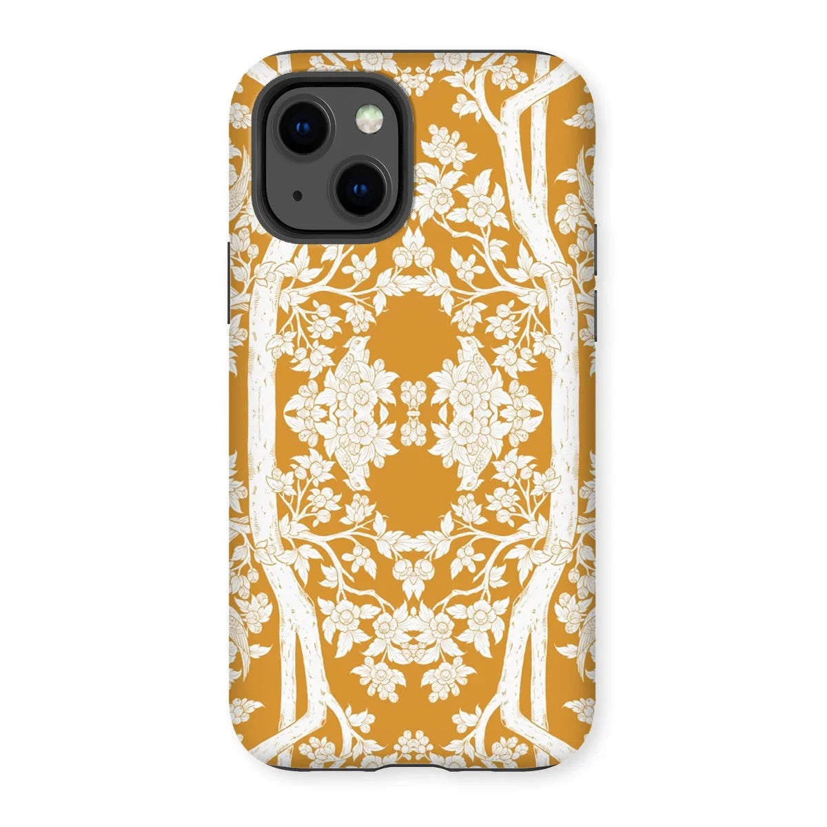 Aviary Orange Aesthetic Pattern Art Iphone Case, 13 / Matte, Decorative Iphone Case Yellow Background White Floral Pattern