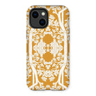 Aviary Orange Aesthetic Pattern Art Iphone Case, 14 Plus / Matte, Decorative Iphone Case Yellow Background White Floral Pattern