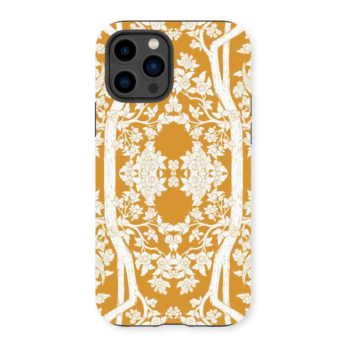 Aviary Orange Aesthetic Pattern Art Iphone Case, 14 Pro / Matte, Decorative Iphone Case Yellow White Floral Pattern