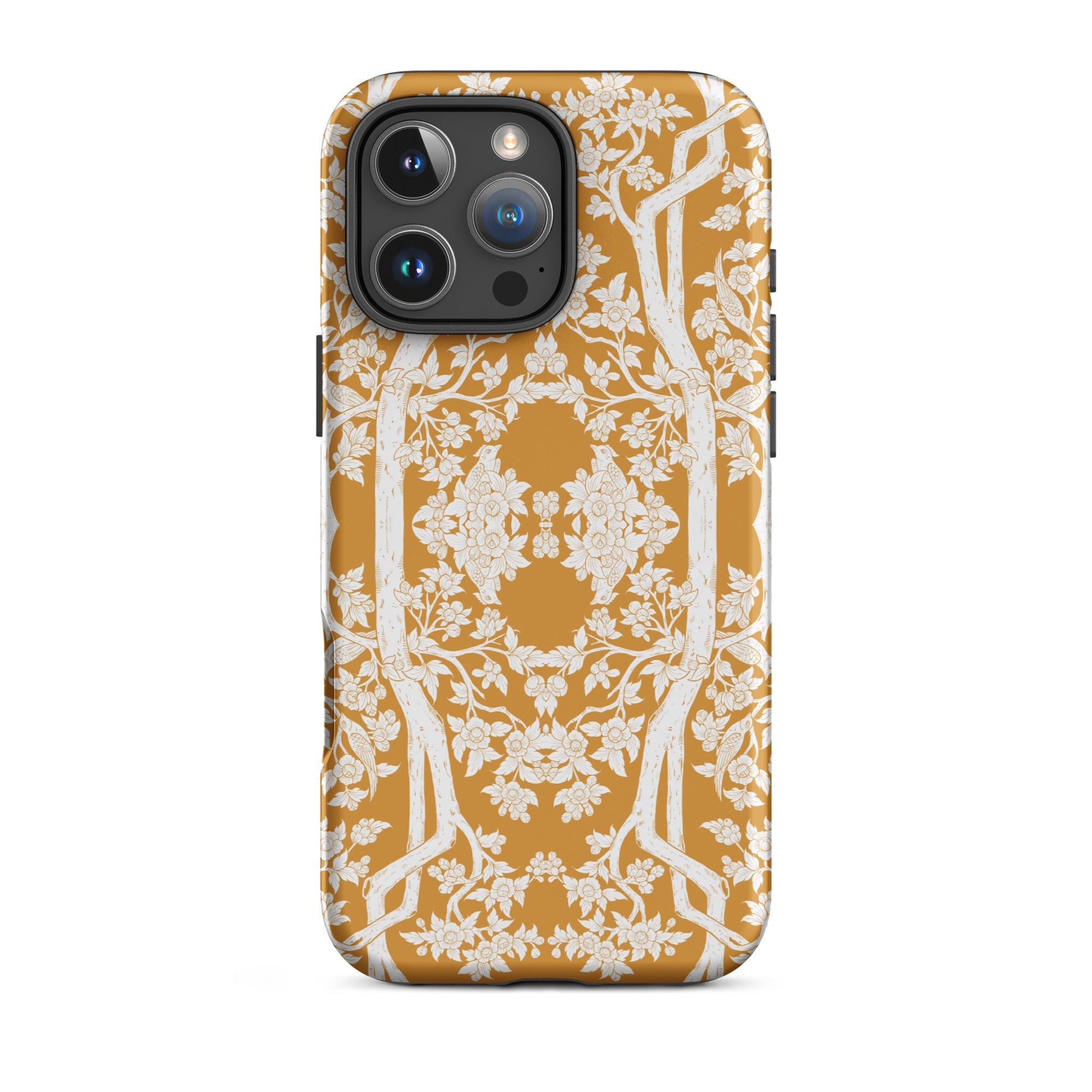 Aviary Orange Aesthetic Pattern Art Iphone Case, 16 Pro Max / Matte, Floral Patterned Phone Case
