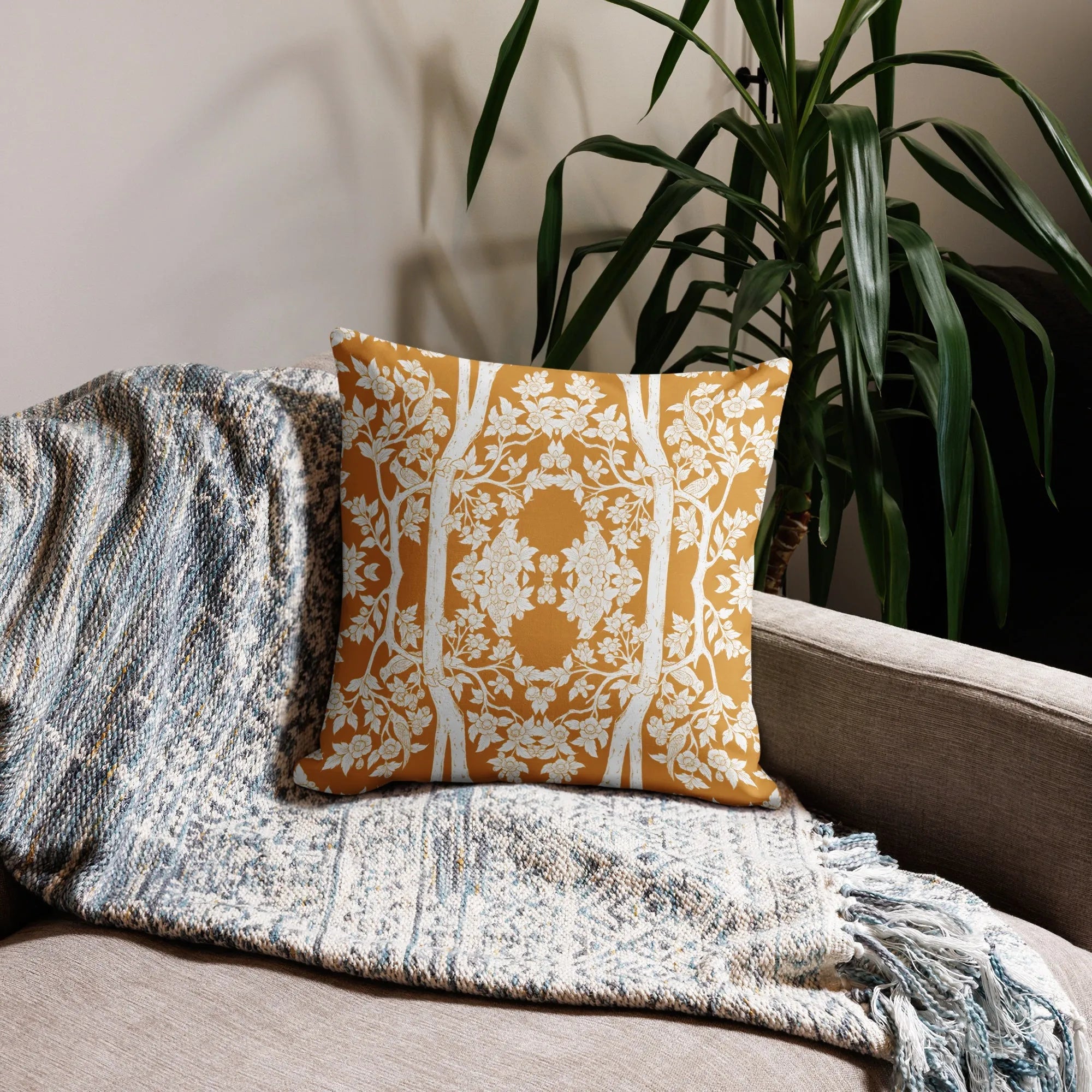 Aviary Orange Cushion - Decorative Throw Pillow - Throw Pillows - Aesthetic Art