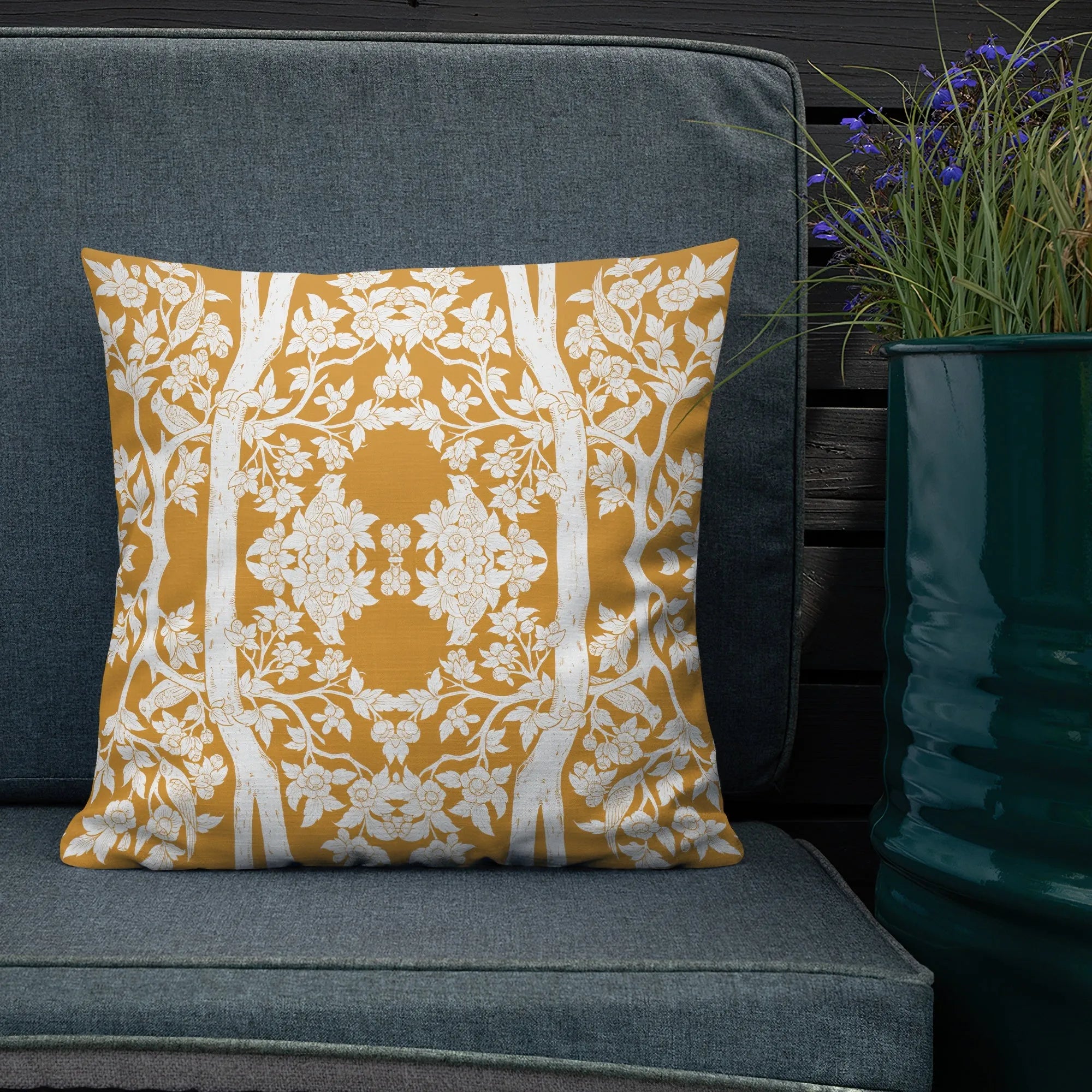 Aviary Orange Cushion - Decorative Throw Pillow - Throw Pillows - Aesthetic Art