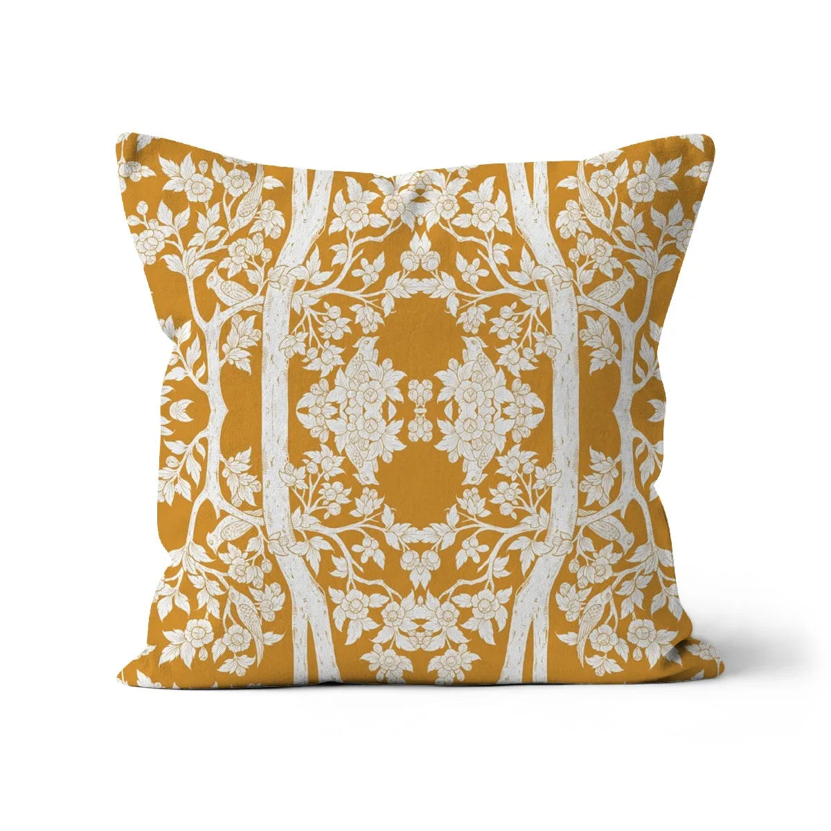 Aviary Orange Cushion - Decorative Throw Pillow - Linen / 18’x18’ - Throw Pillows - Aesthetic Art