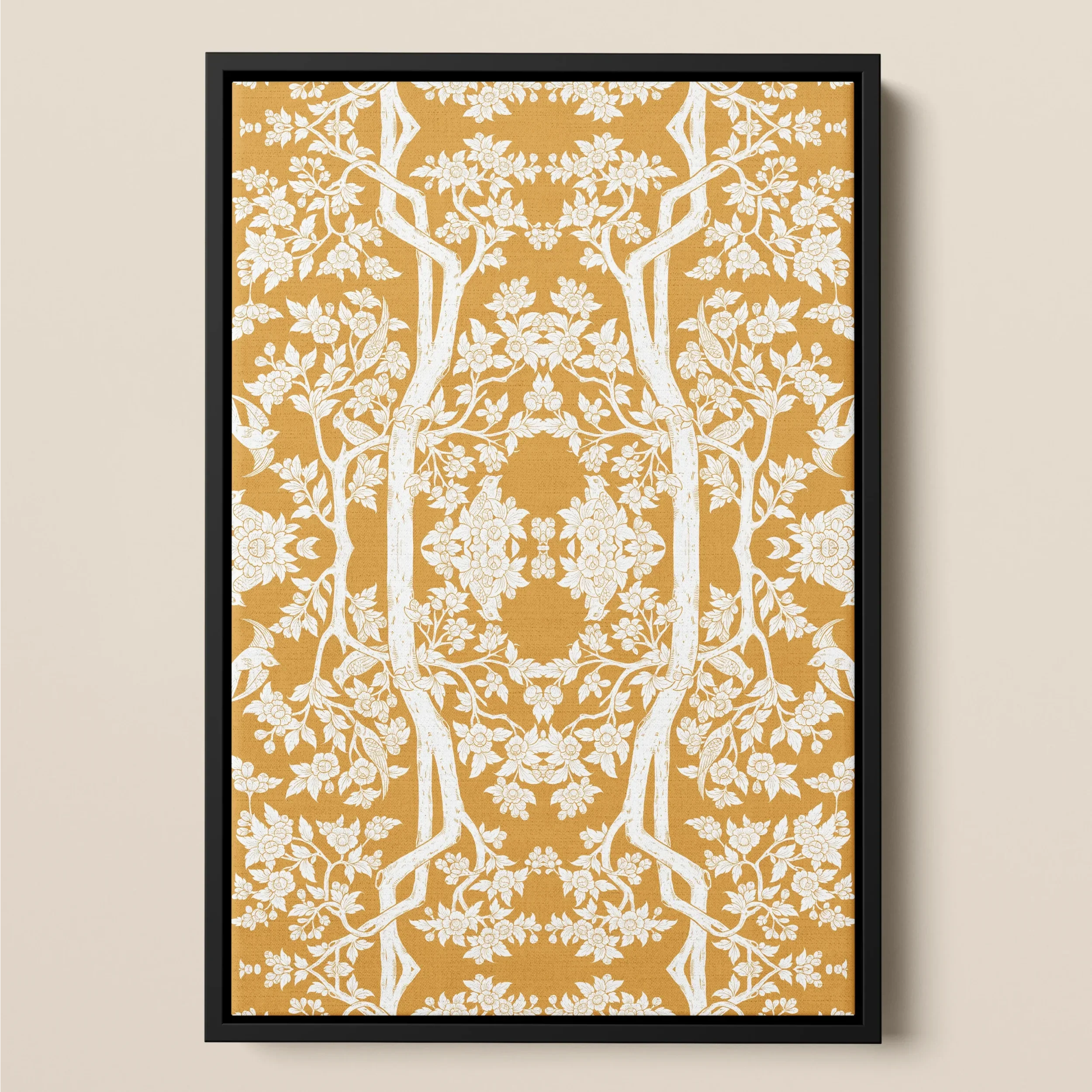 Aviary - Orange Thai Aesthetic Pattern Art Framed Canvas