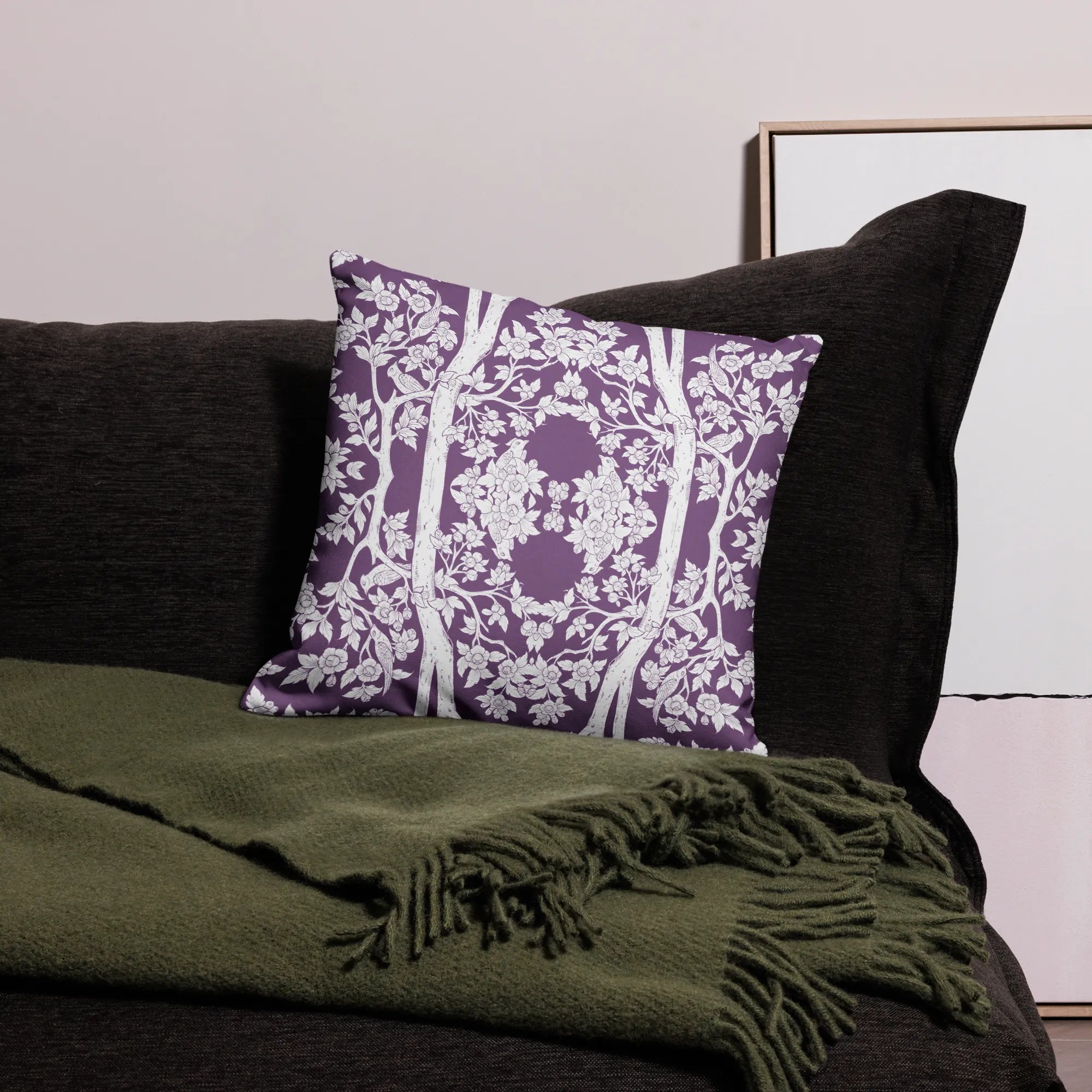 Aviary Purple Cushion - Decorative Throw Pillow - Throw Pillows - Aesthetic Art