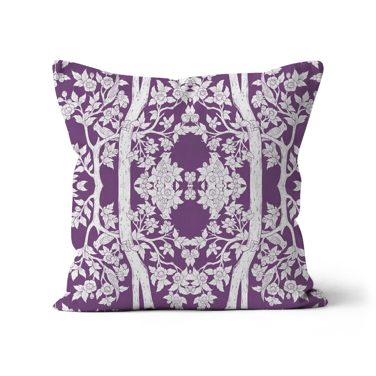 Aviary Purple Cushion - Decorative Throw Pillow - Linen / 18’x18’ - Throw Pillows - Aesthetic Art