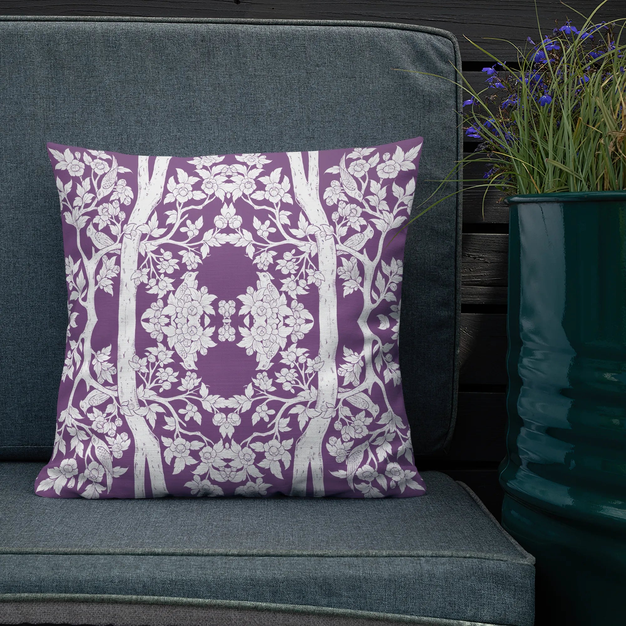 Aviary Purple Cushion - Decorative Throw Pillow - Throw Pillows - Aesthetic Art