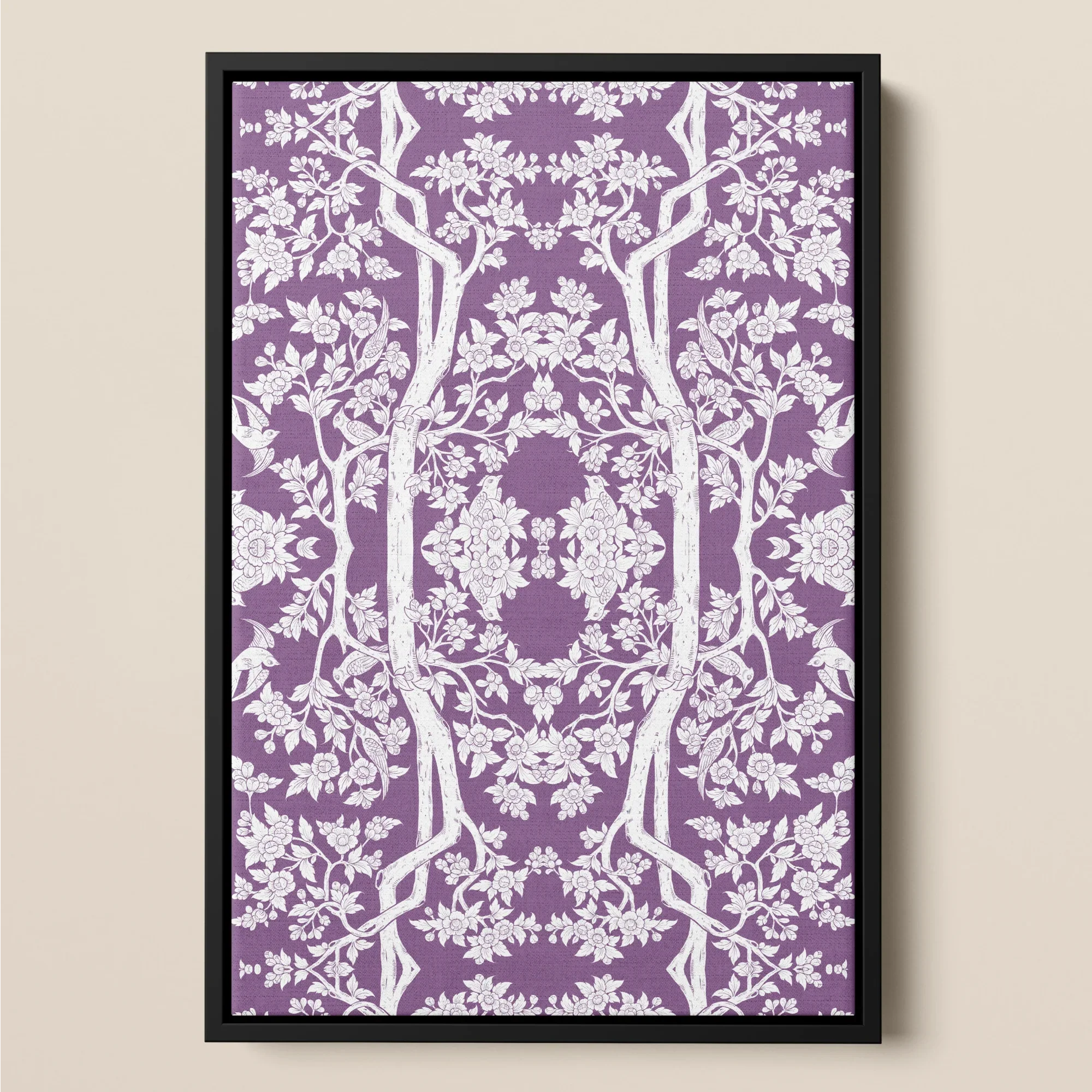 Aviary - Purple Thai Aesthetic Pattern Art Framed Canvas Posters Prints & Visual Artwork