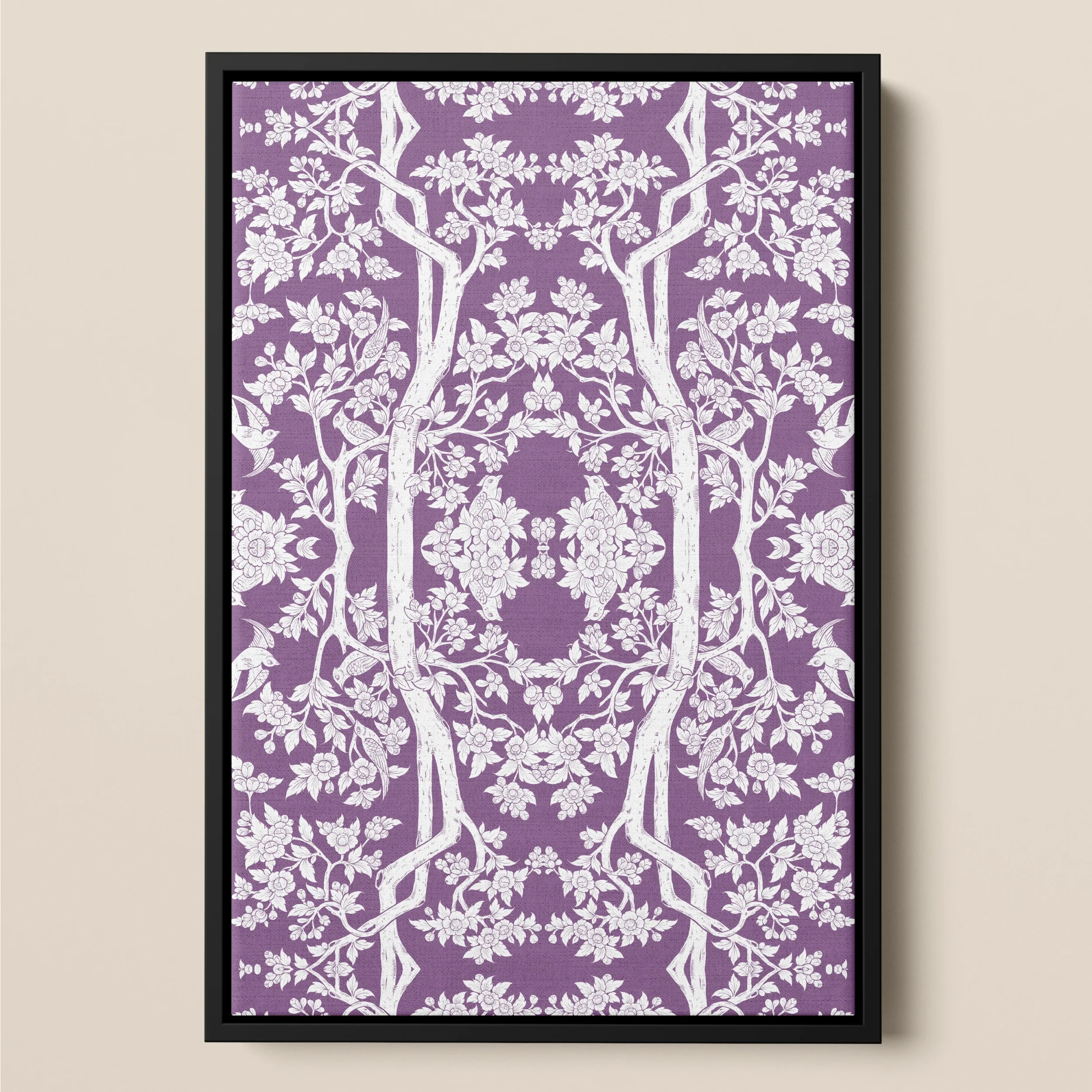 Aviary - Purple Thai Aesthetic Pattern Art Framed Canvas Posters Prints & Visual Artwork