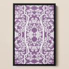 Aviary - Purple Thai Aesthetic Pattern Art Framed Canvas, Framed Purple White Floral Patterned Artwork Symmetrical Tree-like