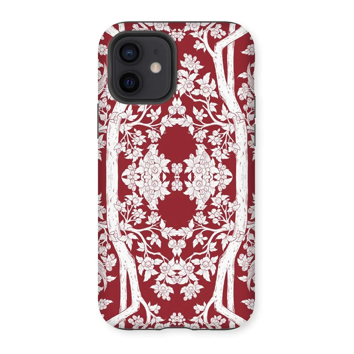 Aviary Red Aesthetic Pattern Art Iphone Case, 12 / Matte, Decorative Red White Floral Patterned Iphone Case