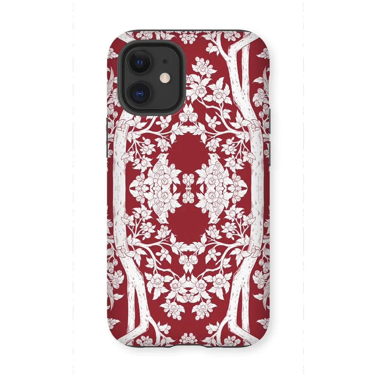 Aviary Red Aesthetic Pattern Art Iphone Case, 12 Mini / Matte, Decorative Red White Floral Patterned Phone Case Iphone