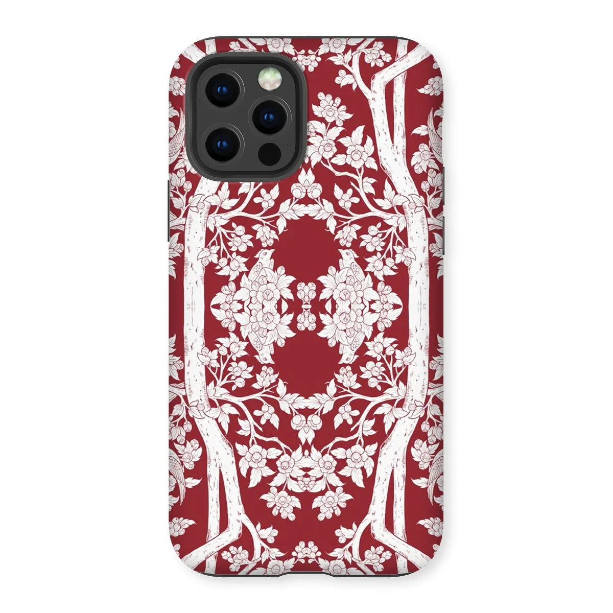 Aviary Red Aesthetic Pattern Art Iphone Case, 12 Pro / Matte, Decorative Iphone Case Red White Floral Pattern