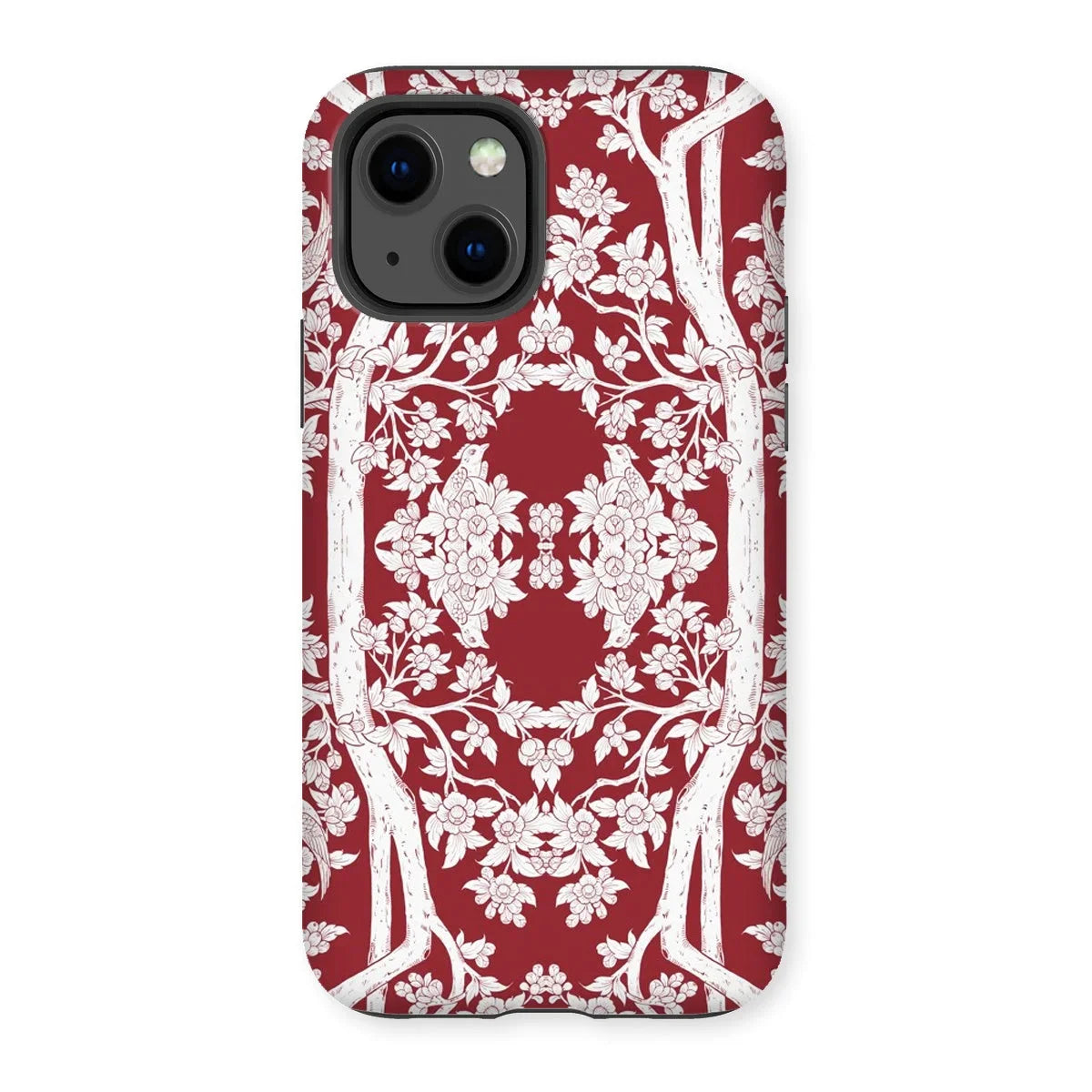 Aviary Red Aesthetic Pattern Art Iphone Case, 13 / Matte, Decorative Iphone Case Red White Floral Pattern