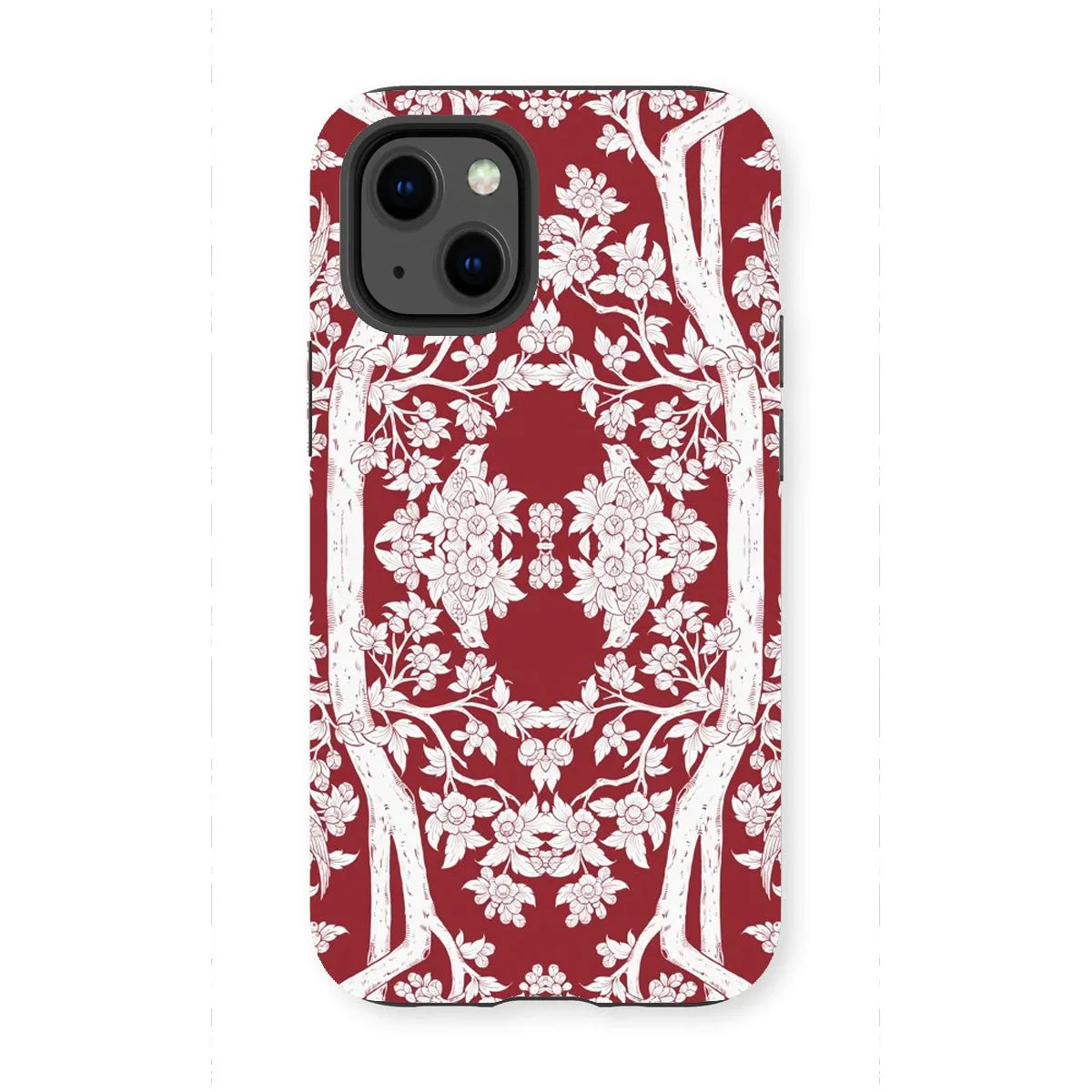 Aviary Red Aesthetic Pattern Art Iphone Case, 13 Mini / Matte, Decorative Red White Floral Patterned Iphone Case