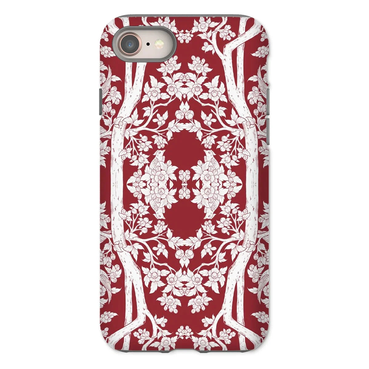 Aviary Red Aesthetic Pattern Art Iphone Case, 8 / Matte, Ornate Floral-patterned Phone Case Red White