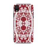Aviary Red Aesthetic Pattern Art Iphone Case, Xr / Matte, Decorative Phone Case Red Background Intricate White Floral