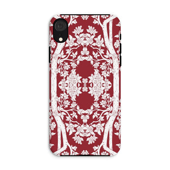 Aviary Red Aesthetic Pattern Art Iphone Case, Xr / Matte, Decorative Phone Case Red Background Intricate White Floral