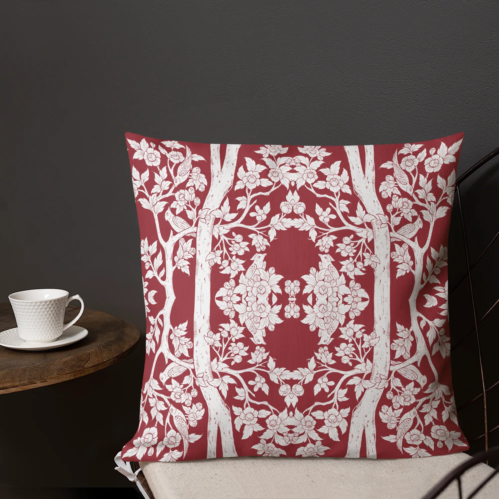 Aviary Red Cushion - Decorative Throw Pillow - Throw Pillows - Aesthetic Art