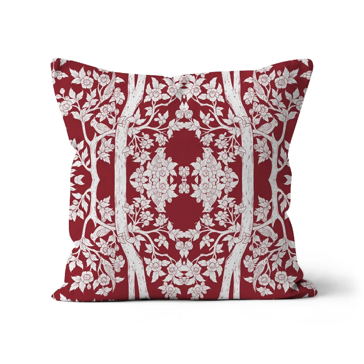 Aviary Red Cushion - Decorative Throw Pillow - Linen / 16’x16’ - Throw Pillows - Aesthetic Art
