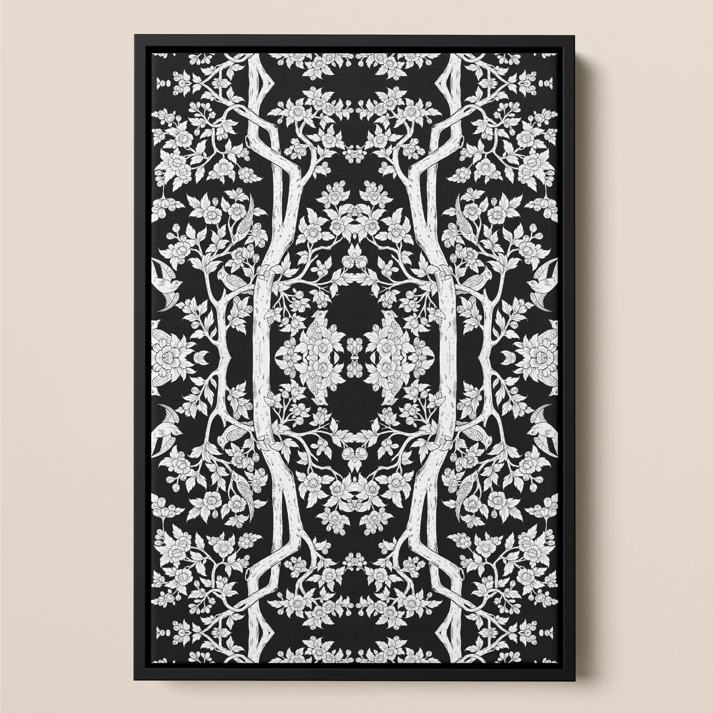 Aviary - Thai Aesthetic Pattern Art Black Framed Canvas