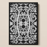 Aviary - Thai Aesthetic Pattern Art Framed Canvas, Intricate Black White Floral Pattern Artwork Symmetrical Design