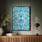 Aviary Thai Aesthetic Pattern Art Framed Canvas, Framed Art Print Symmetrical Ornate Pattern White Trees