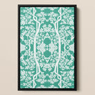 Aviary Thai Aesthetic Pattern Art Framed Canvas, Framed Canvas Print Symmetrical Teal White Floral Tree