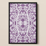 Aviary - Thai Aesthetic Pattern Art Framed Canvas, Framed Purple White Floral Pattern Wall Art
