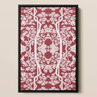 Aviary Thai Aesthetic Pattern Art Framed Canvas, Framed Red White Floral Patterned Artwork