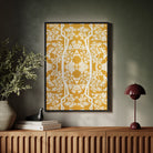 Aviary Thai Aesthetic Pattern Art Framed Canvas, Framed Yellow White Botanical Pattern Wall Art