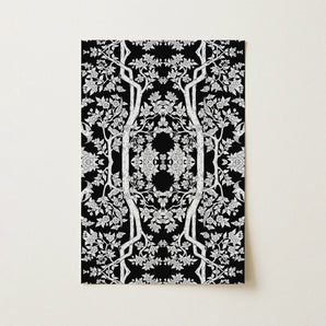 Aviary - Thai Aesthetic Pattern Art Print / Canvas Black White Ornate Floral Tapestry Intricate Tree Branch Fine Art Paper, Aviary Black,