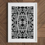 Aviary - Thai Aesthetic Pattern Art Print / Canvas Framed Black White Artwork Intricate Floral Tree-like Symmetrical Fine Paper, Bold