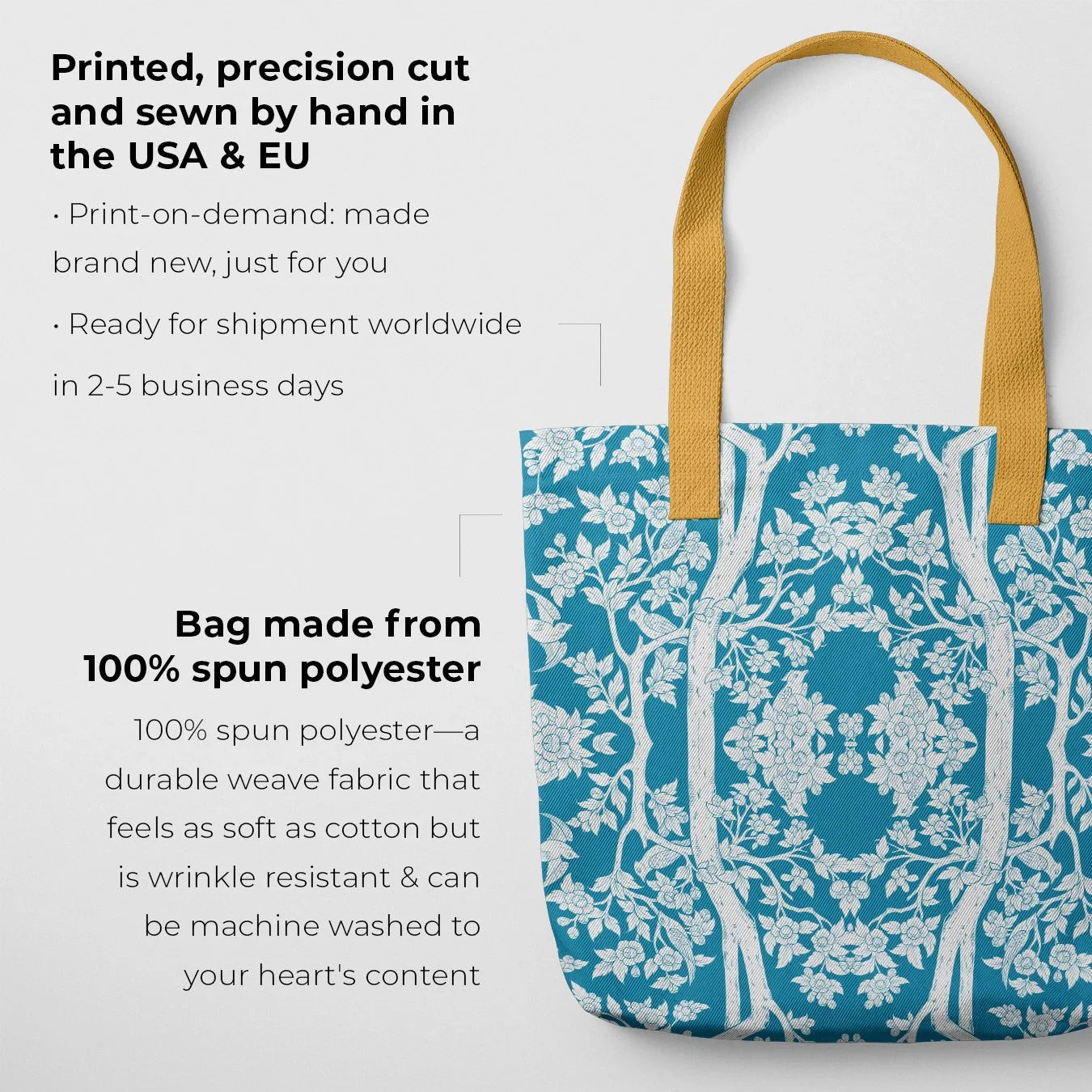 Aviary Tote - Bluebird Blue Bird Pattern Shopping Bags