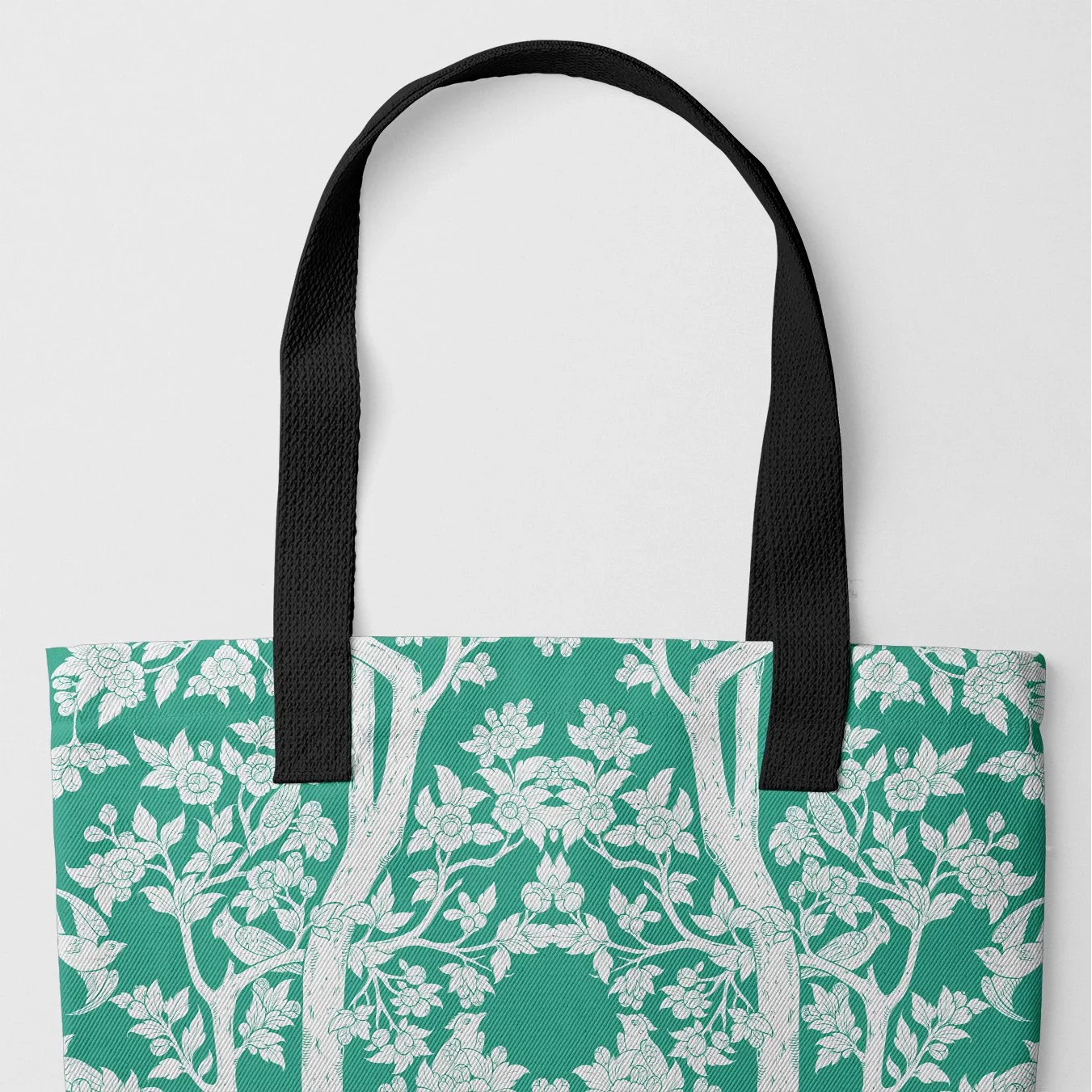 Aviary Tote - Hummingbird Green Bird Pattern Shopping Black Handles Bags