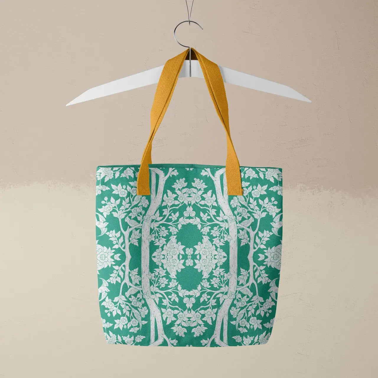 Aviary Tote - Hummingbird - Heavy Duty Reusable Grocery Bag - Yellow Handles - Tote Bags - Aesthetic Art