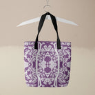 Aviary Tote - Purple Finch Bird Pattern Shopping Black Handles Bags