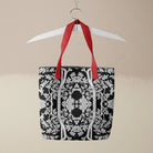 Aviary Tote - Raven Black Bird Pattern Shopping Red Handles Bags