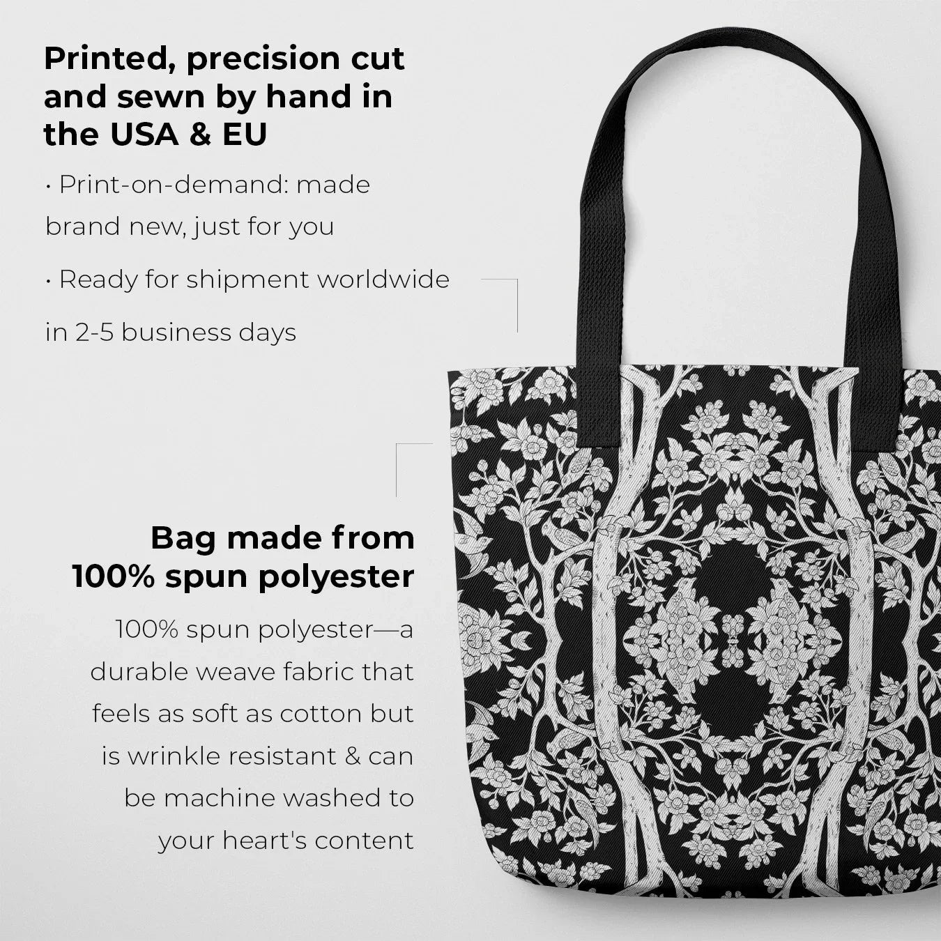 Aviary Tote - Raven Black Bird Pattern Shopping Bags