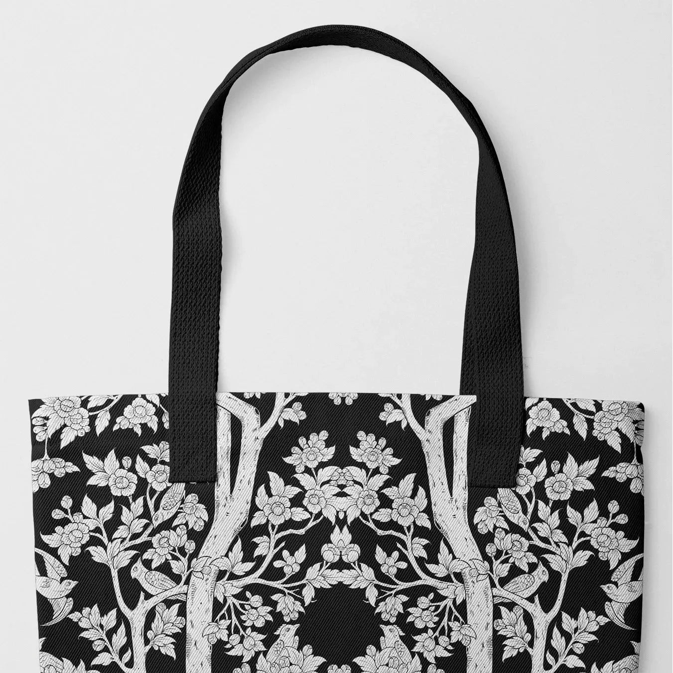 Aviary Tote - Raven - Heavy Duty Reusable Grocery Bag - Black Handles - Shopping Totes - Aesthetic Art