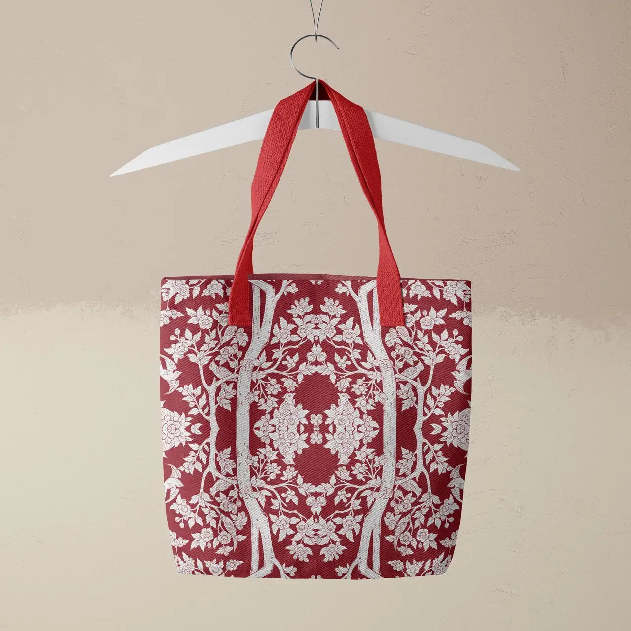 Aviary Tote - Rosella - Heavy Duty Reusable Grocery Bag - Red Handles - Tote Bags - Aesthetic Art