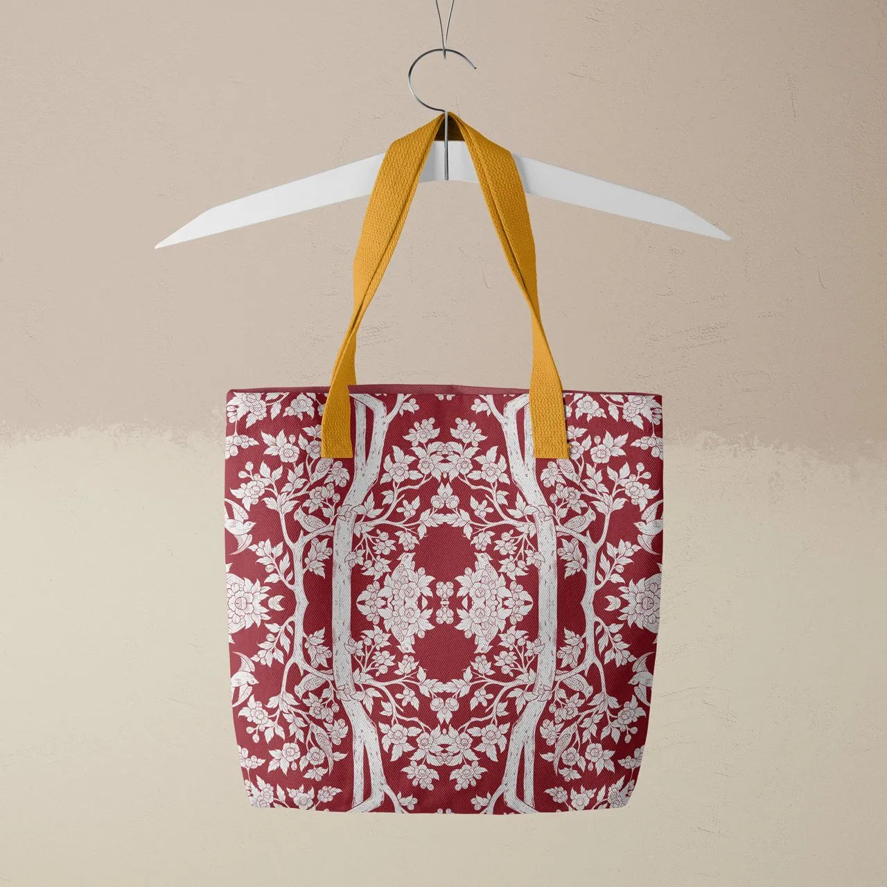 Aviary Tote - Rosella - Heavy Duty Reusable Grocery Bag - Yellow Handles - Tote Bags - Aesthetic Art