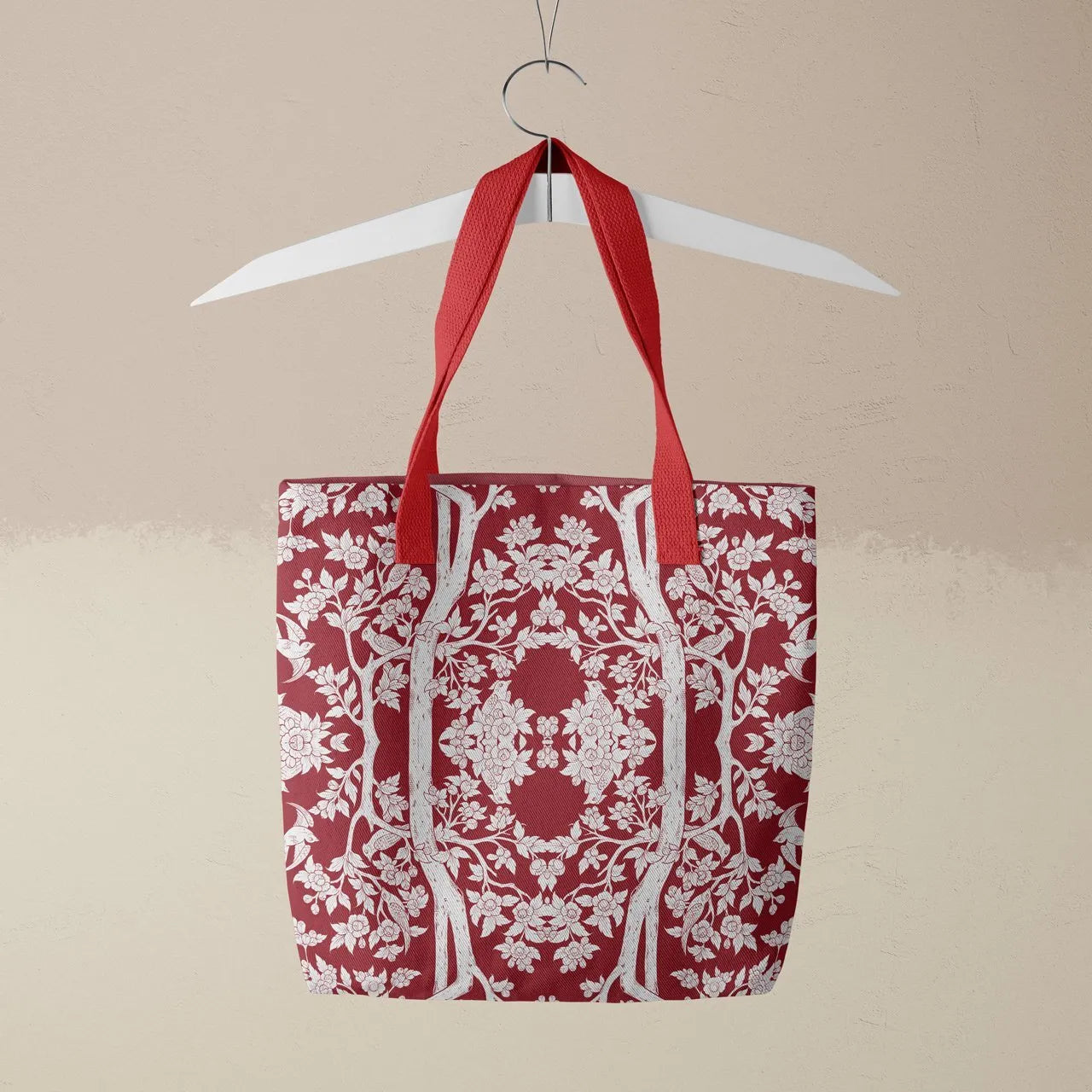 Aviary Tote - Rosella - Heavy Duty Reusable Grocery Bag - Red Handles - Shopping Totes - Aesthetic Art